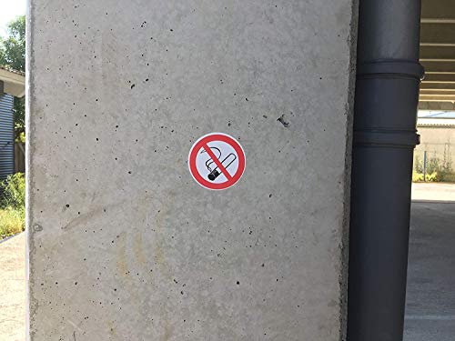 15 pegatinas prohibidas de fumar, 7 cm de diámetro, con protección UV, señal de advertencia para exterior e interior, cartel de prohibición de humo