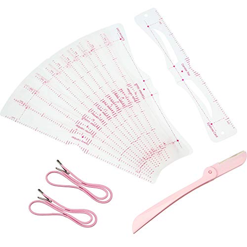 15 Piezas Kit Moldeador Plantilla de Cejas, Incluye 12 Pares Plantilla de Cejas Reutilizable Plantilla de Modelado de Cejas, 2 Piezas Correas, Navaja de Cejas para Mujeres Herramienta de Maquillaje