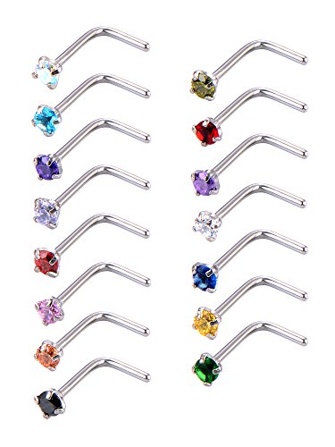 15 Piezas Piercing de Nariz en Forma de L Pendiente de Nariz Barra Curvada Joyería de Piercing de Nariz, 15 Colores
