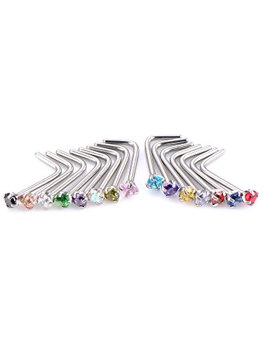 15 Piezas Piercing de Nariz en Forma de L Pendiente de Nariz Barra Curvada Joyería de Piercing de Nariz, 15 Colores