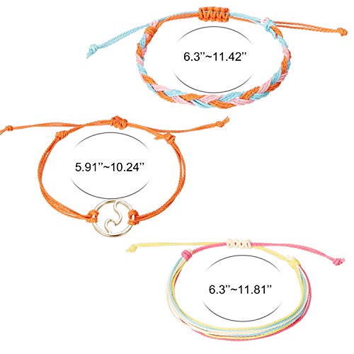 15 Piezas Pulsera de Moda Playa de Verano Pulsera Ajustable Tobilleras Cuentas de Ola Hechas a Mano Impermeable Cera recubierta Cuerdas Trenzadas Pulseras Joyería para Mujer (Estilo 1)