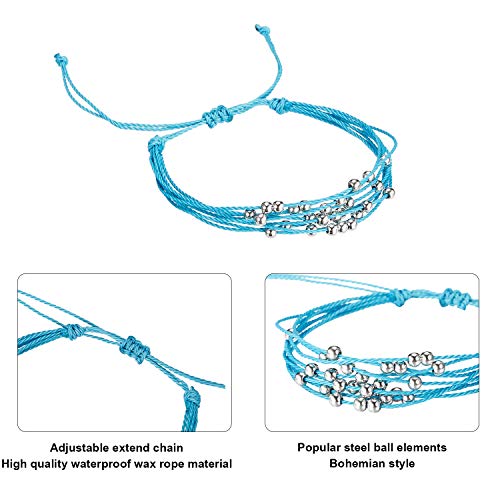 15 Piezas Pulsera de Moda Playa de Verano Pulsera Ajustable Tobilleras Cuentas de Ola Hechas a Mano Impermeable Cera recubierta Cuerdas Trenzadas Pulseras Joyería para Mujer (Estilo 1)