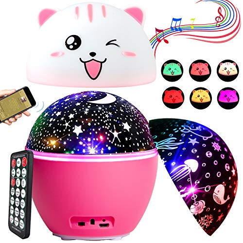 16 Modos Lámpara Proyector Estrellas ENONEO Músic Lámpara de Nocturna Estrellas con Temporizador y Control Remoto Luz de Noche Bebé Cielo Estrellado Mundo Submarino Proyector Lámpara Niños (Rosado)