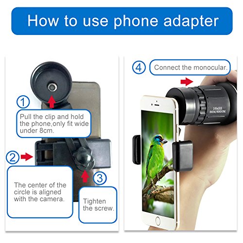 16 x 52 monocular telescopio AOBETAK vision nocturna binoculars con adaptador de movil y trípode, prismáticos para adultos y niños que miran pájaros viajando, al aire libre caza 98 m/8000 m