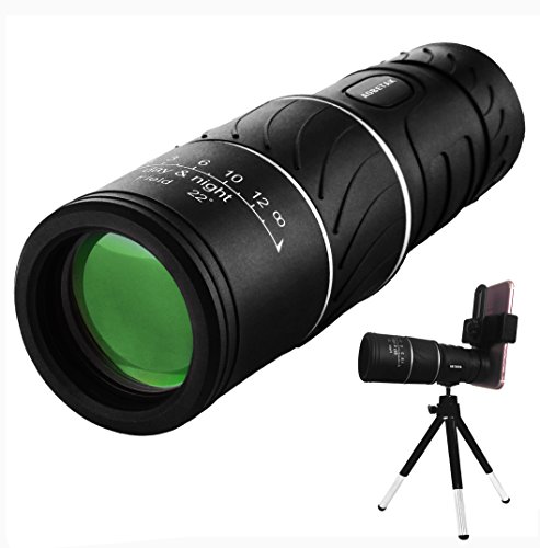 16 x 52 monocular telescopio AOBETAK vision nocturna binoculars con adaptador de movil y trípode, prismáticos para adultos y niños que miran pájaros viajando, al aire libre caza 98 m/8000 m