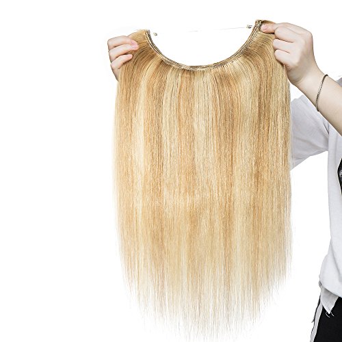 16"(40cm) Extensiones de Pelo Natural Hilo Invisible 100% Remy Cabello Natural Humano Sin Clip Una Pieza Lisa 16 Pulgadas(60g,#18/613 Rubio Ceniza/Blanqueador Rubio)