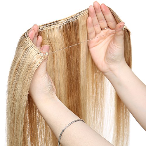 16"(40cm) Extensiones de Pelo Natural Hilo Invisible 100% Remy Cabello Natural Humano Sin Clip Una Pieza Lisa 16 Pulgadas(60g,#18/613 Rubio Ceniza/Blanqueador Rubio)