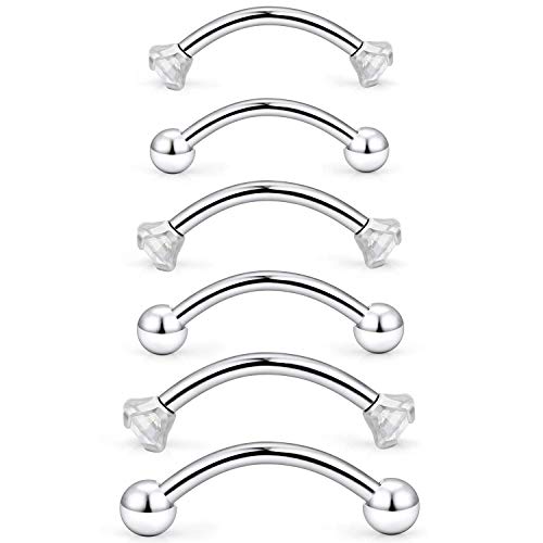 16G Acero inoxidable Piercing Curvados Barbell Piercing Labio Ceja Anillo Labret Septum Piercing Helix Rook Cartilago Oreja Piercing 6mm 8mm 10mm Plata