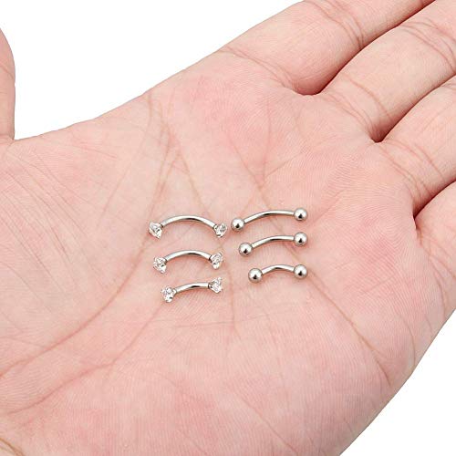 16G Acero inoxidable Piercing Curvados Barbell Piercing Labio Ceja Anillo Labret Septum Piercing Helix Rook Cartilago Oreja Piercing 6mm 8mm 10mm Plata