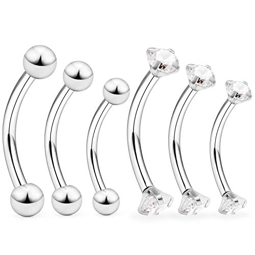 16G Acero inoxidable Piercing Curvados Barbell Piercing Labio Ceja Anillo Labret Septum Piercing Helix Rook Cartilago Oreja Piercing 6mm 8mm 10mm Plata