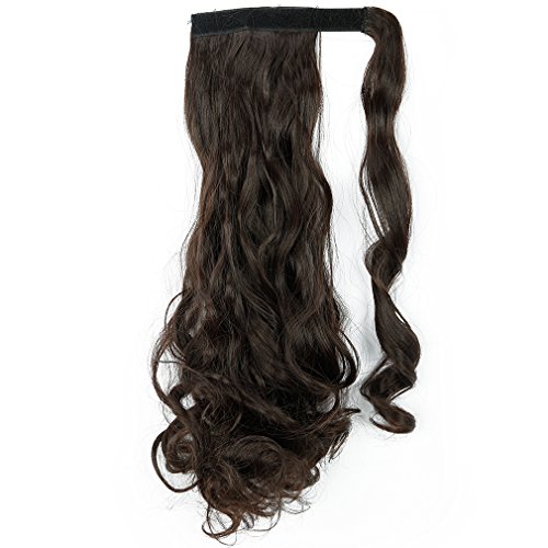 17"(43cm) Coleta Postiza de Pelo Sintético Rizado con Clips Extensiones de Cabello Invisible y Natural Ponytail Hair Extension (90g,Castaño Oscuro)