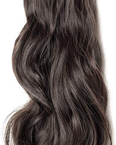 18"(45cm) Coleta Postiza con Pinza Pelo Sintético Se Ve Natural Extensiones de Cabello Clip Cola Rizada Ondulada Ponytail Extension (140g,Castaño Oscuro)
