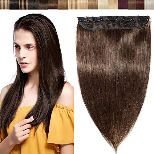 18"(45cm) SEGO Extensiones de Clip de Pelo Natural Humano [#2 Marrón Oscuro] Cabello 100% Remy [Una Pieza 5 Clips] 3/4 Cabeza Completa Postizos Pelucas Lisas (50g)