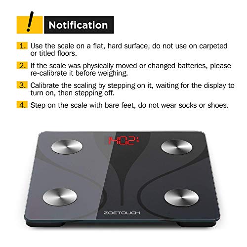 1byone Báscula de Grasa Corporal Bluetooth, Vasculas de Peso Grasa Corporal, Balanza de Baño con APP para iOS y Android, ZOETOUCH Bascula Inteligente, Monitor de Composición Corporal - Negro