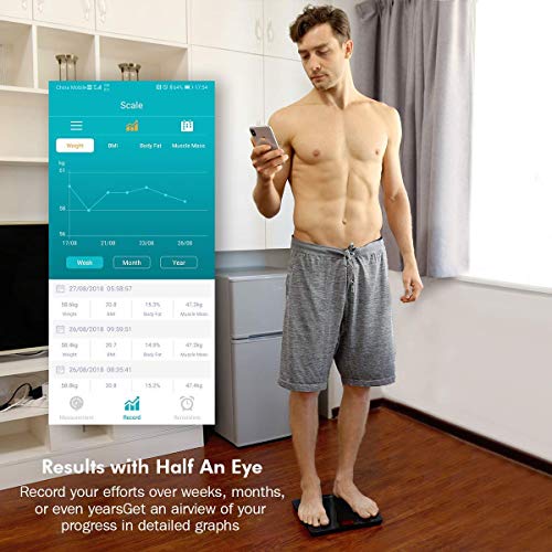 1byone Báscula de Grasa Corporal Bluetooth, Vasculas de Peso Grasa Corporal, Balanza de Baño con APP para iOS y Android, ZOETOUCH Bascula Inteligente, Monitor de Composición Corporal - Negro