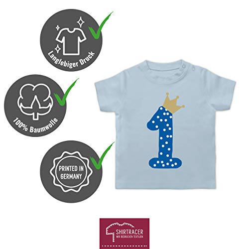 1er cumpleaños Corona Chico Camiseta de bebé Manga Corta (Azul bebé, 12-18 Meses)
