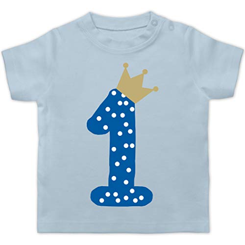 1er cumpleaños Corona Chico Camiseta de bebé Manga Corta (Azul bebé, 12-18 Meses)