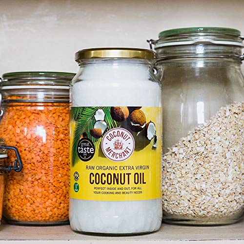 1L x2 Aceite de coco orgánico Coconut Merchant | Aceite Virgen Extra, Crudo, prensado en frío, sin refinar |Producido de forma ética, Vegano, Dieta Keto y 100% Natural |Para el pelo, la piel y Cocina