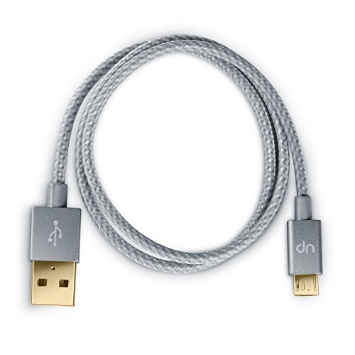 1m Premium Cable MicroUSB a USB de alta velocidad - Nylon trenzado - Cable cargador y de datos - Cable de carga rápida - para Android Samsung HTC Motorola Nokia LG HP Sony Blackberry y más - plateado