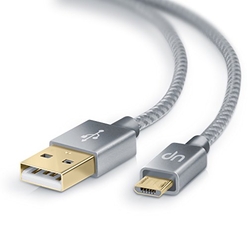 1m Premium Cable MicroUSB a USB de alta velocidad - Nylon trenzado - Cable cargador y de datos - Cable de carga rápida - para Android Samsung HTC Motorola Nokia LG HP Sony Blackberry y más - plateado