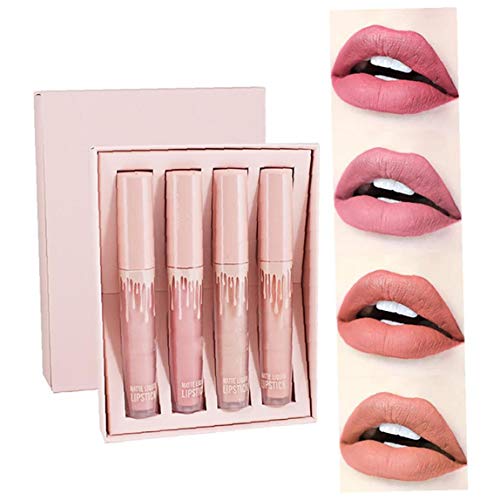 1pack Barra De Labios Mate Set 4 Colores a Prueba De Agua Y Dura Más Tiempo Líquido Barras De Labios Antiadherente Copa Brillo De Labios Hidratante Atractivo Barra De Labios De Artículos De Tocador
