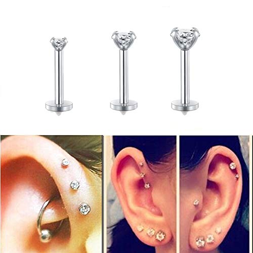 2-4mm CZ 16G Piercing Labret Labio Anillo Piercing Oreja Tragus Helix Stud Barra Piercing Cartílago 6-10mm Acero quirúrgico 9 Piezas