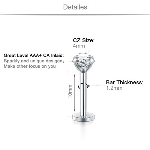 2-4mm CZ 16G Piercing Labret Labio Anillo Piercing Oreja Tragus Helix Stud Barra Piercing Cartílago 6-10mm Acero quirúrgico 9 Piezas