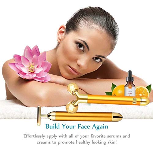 2-EN-1 Beauty Bar 24k Golden Pulse Facial Masajeador facial, Electrico de Masaje Para la piel Sensible, Lifting facial instantáneo, Antiarrugas, Para Frente, Mejilla, Cuello, Brazo, Ojos, Nariz
