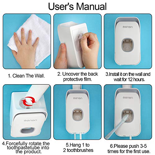 2 en 1 Dispensador de Pasta de Dientes Automático en Pared Exprimidor de Pasta Dental Multifuncional para Baño de Familia (Azul) (Gris)