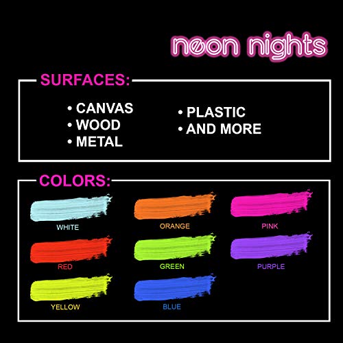 2 en 1 neon nights 8 x Pintura Resplandeciente En La Oscuridad Fosforescente Autoluminosa Color Neón Luminiscente