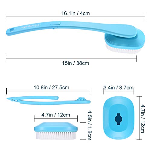 2-in-1 Cepillo de ducha plegable con 2 cabezales de cepillo, depurador posterior, cepillo de cuerpo portátil con cerdas duras y suaves-PRETTY SEE