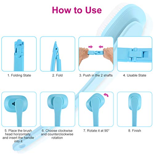 2-in-1 Cepillo de ducha plegable con 2 cabezales de cepillo, depurador posterior, cepillo de cuerpo portátil con cerdas duras y suaves-PRETTY SEE