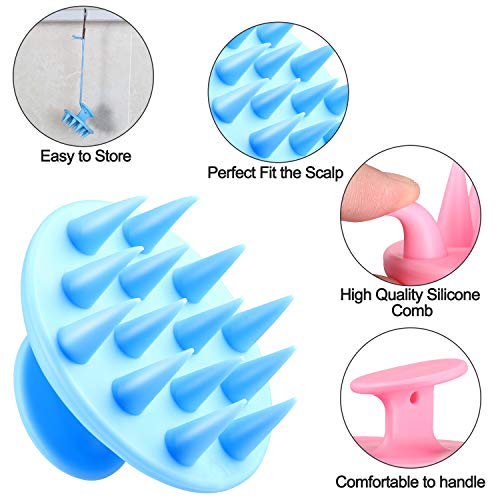 2 Masajeador de Cuero Cabelludo, Cepillo de Champú Plástico con Cabeza de Silicona para Limpiar Pelo Caspa Ducha con Cerda de Silicona Flexible para Relajar Cuero Cabelludo, Limpiar Pelo (Azul, Rosa)