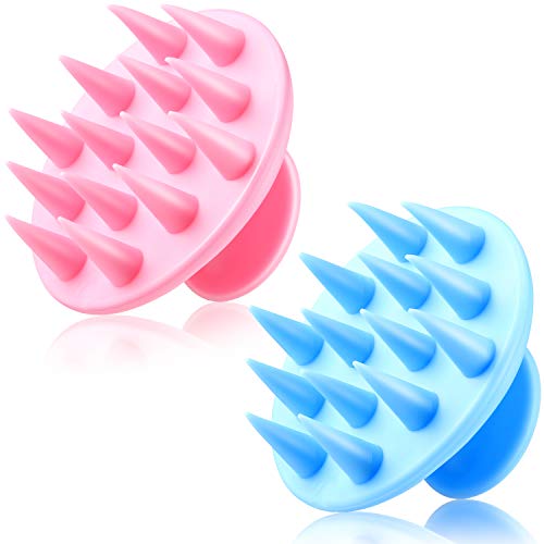2 Masajeador de Cuero Cabelludo, Cepillo de Champú Plástico con Cabeza de Silicona para Limpiar Pelo Caspa Ducha con Cerda de Silicona Flexible para Relajar Cuero Cabelludo, Limpiar Pelo (Azul, Rosa)