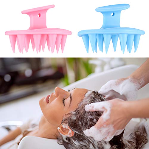 2 Masajeador de Cuero Cabelludo, Cepillo de Champú Plástico con Cabeza de Silicona para Limpiar Pelo Caspa Ducha con Cerda de Silicona Flexible para Relajar Cuero Cabelludo, Limpiar Pelo (Azul, Rosa)