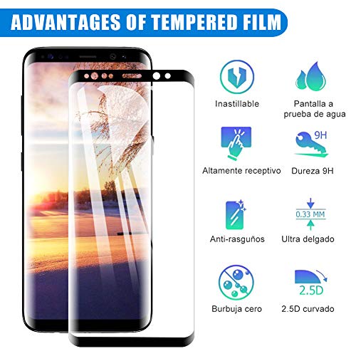 [2 Pack] Amonke Protector de Pantalla para Samsung Galaxy S8 Cristal Templado, 3D Curvado Completa Cobertura, 9H Dureza, Alta Definicion, Vidrio Templado Screen Protector para Samsung Galaxy S8