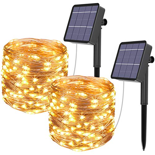 [2 Pack]Guirnalda Luces Exterior Solar, Kolpop Cadena de Luces 26 Metros 240 LED, 8 Modos de Luz, Decoración para Navidad, Fiestas, Bodas, Patio, Dormitorio Jardines, Festivales, etc (Blanco Cálido)
