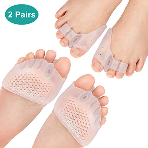 2 Pares Almohadillas metatarsianas para separador de dedos de gel, espaciador de juanetes para los pies con ortesis superpuestas, dedos de martillo, alivio del dolor de juanetes para pies descalzos