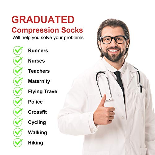 2 Pares Calcetines/Medias de Compresión para Hombres y Mujeres, Running, Deporte, Correr, Senderismo, Volar, Viajar, Varicosas, Embarazo y Médicos (EU 43-46, Azul+Gris- 2 Pairs)