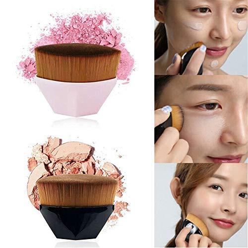 2 pcs High-Density Seamless Magic Foundation Brush BB Cream Petal No Trace Makeup Brushes Loose Powder (Black+Pink)