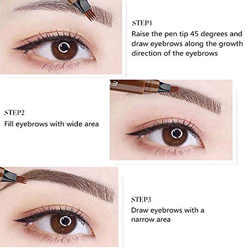 2 Piezas 4 Puntos Lápiz de Cejas, Horquilla Líquida Para Maquillaje de Ojos, Para el Maquillaje Ocular, Maquillaje Fácil de Quitar(Negro, Marrón)