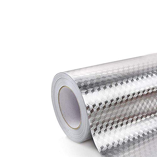 2 Piezas Aluminio Papel Pintado Cocina, Papel Aluminio Autoadhesivo Papel Cocina Impermeable a Prueba Aceite para Muebles, Mesas(Estilo Textura Rombo)
