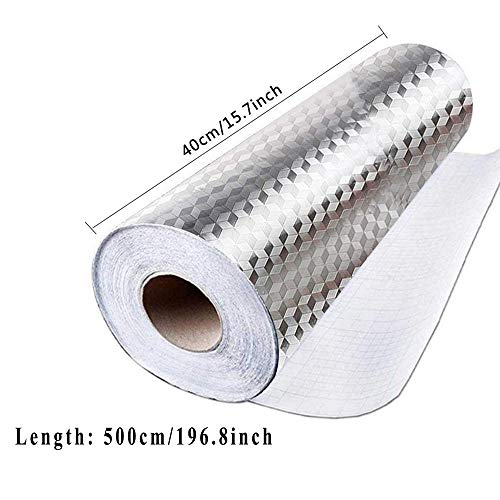2 Piezas Aluminio Papel Pintado Cocina, Papel Aluminio Autoadhesivo Papel Cocina Impermeable a Prueba Aceite para Muebles, Mesas(Estilo Textura Rombo)