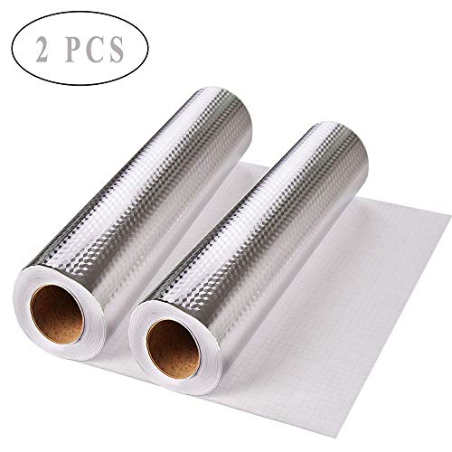 2 Piezas Aluminio Papel Pintado Cocina, Papel Aluminio Autoadhesivo Papel Cocina Impermeable a Prueba Aceite para Muebles, Mesas(Estilo Textura Rombo)