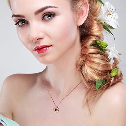 2 Piezas Collares de Memoria de Amor Collares de Clavícula Collar de Colgantes de Proyección en 100 Idiomas I Love You con una Exquisita Caja de Regalo para Mujeres Niñas (Estilo del Corazón)