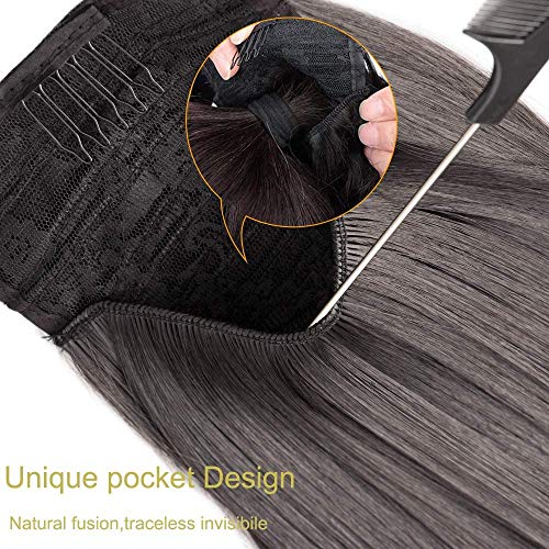 2 piezas de 32 pulgadas de largo, negro, rizado, cola de caballo, extensión de cabello, envoltura alrededor de extensiones de cola de caballo, clip sintético en cola de caballo para mujeres