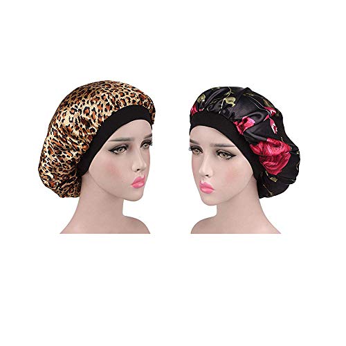 2 Piezas de Gorro de Satén de Banda Ancha Gorra de Dormir de Noche Suave para Mujeres y Chicas,Adecuado Para Gorras de Maquillaje, Cáncer, Quimioterapia, Pérdida de Cabello