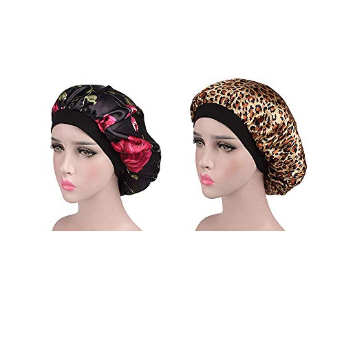 2 Piezas de Gorro de Satén de Banda Ancha Gorra de Dormir de Noche Suave para Mujeres y Chicas,Adecuado Para Gorras de Maquillaje, Cáncer, Quimioterapia, Pérdida de Cabello
