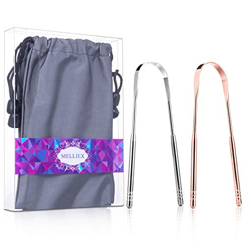 2 piezas Limpiadores de Lengua de Acero, Inoxidable Raspador de Lengua Previene la Halitosis, Ayurvédico Cepillo de Lengua Promoción de la Salud Bucal - con Bolsas de Cordón Impermeables