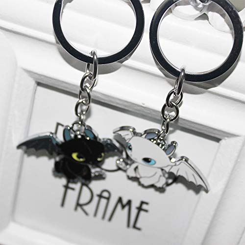 2 Piezas Llavero para Parejas en Forma Dragón Amante Llavero Colgante Toothless de Aleación Keychain Metal para los Amantes Regalo del Día de San Valentín y Aniversario (Negro + Blanco)